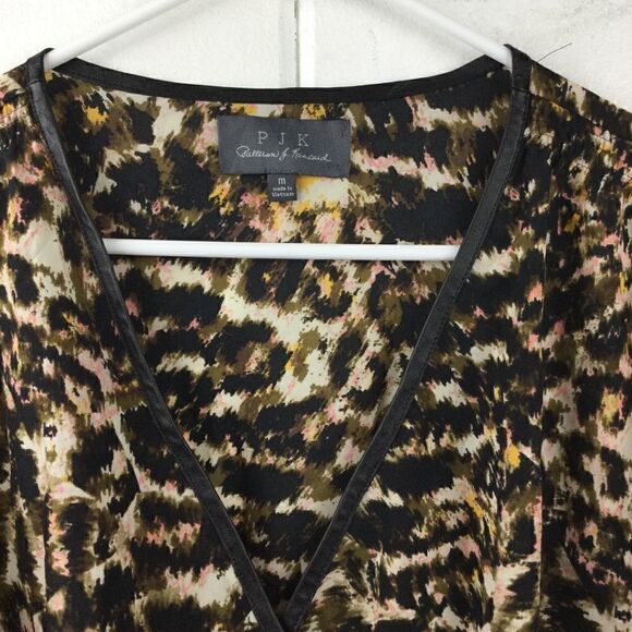 Patterson J. Kincaid Leopard Wrap Top, Leather Trim & Buttons, Size Medium - Picture 3 of 15